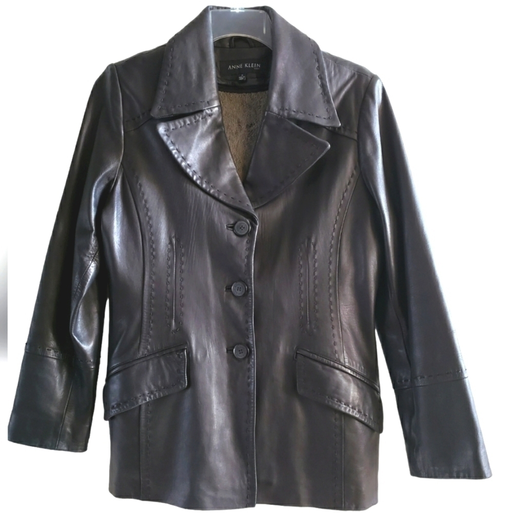 ANNE Klein Women's Real Leather Peacoat